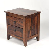 Mid-Century Two-Drawer Side Table with Cane Inlay-Wooden Crest