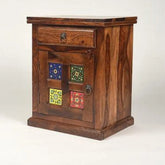 Bohemian Side Cabinet with Ceramic Tile Inlay-Wooden Crest