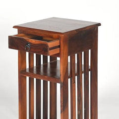 Mission Style Side Table with Slatted Panels-Wooden Crest