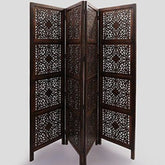 Imperial Four-Panel Room Divider with Floral Medallion Design-Wooden Crest