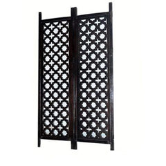 Antique Three-Panel Room Divider with Moroccan Lattice Design-Wooden Crest