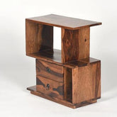 Modern S-Shaped Side Table with Double Drawers-Wooden Crest