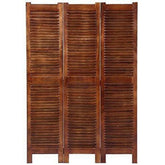 Imperial Three-Panel Room Divider with Louvered Design-Wooden Crest