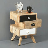 Modern Staggered Drawer Bedside Cabinet in Natural Finish-Wooden Crest