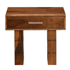 Modern Block-Leg Bedside Table with Single Drawer-Wooden Crest