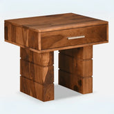 Modern Block-Leg Bedside Table with Single Drawer-Wooden Crest