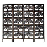 Heritage Four-Panel Room Divider with Antique Lattice Design-Wooden Crest