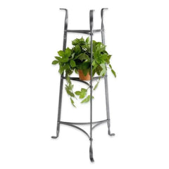 Artisanal Three-Tier Plant Stand with Mixed Metal Finish-Wooden Crest