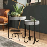 Industrial Two-Piece Plant Stand Set with Galvanized Trays-Wooden Crest