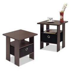 Modern Compact End Table Set with Storage Drawer-Wooden Crest