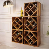 Modern Cube Wine Rack Side Table with Diamond Storage-Wooden Crest