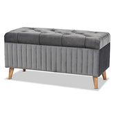 Baxton Studio Grey/Walnut Brown Ottoman-Wooden Crest