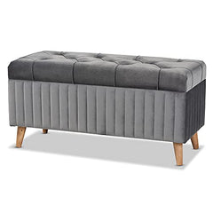 Baxton Studio Grey/Walnut Brown Ottoman-Wooden Crest
