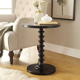 Round Pedestal Side Table with Spindle Base-Wooden Crest