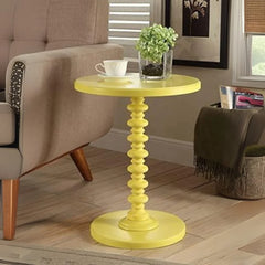 Round Pedestal Side Table with Spindle Base-Wooden Crest