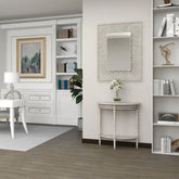 French Provincial Half-Moon Console Table with Shelf-Wooden Crest