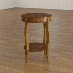 French Provincial Round End Table with Storage Drawer-Wooden Crest