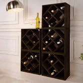 Modern Diamond Wine Rack Cube with Geometric Design-Wooden Crest