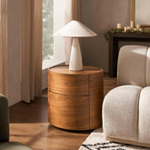 Modern Cylindrical Side Table with Dual Storage Drawers-Wooden Crest