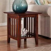 Mission Style Slatted Side Table with Open Storage-Wooden Crest