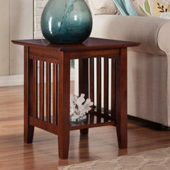 Mission Style Slatted Side Table with Open Storage-Wooden Crest