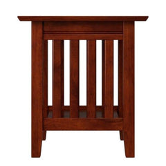 Mission Style Slatted Side Table with Open Storage-Wooden Crest