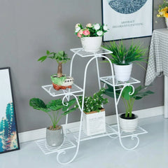 European-Style 6-Tier Plant Stand with Scrollwork Details-Wooden Crest