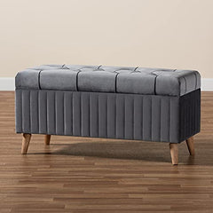 Baxton Studio Grey/Walnut Brown Ottoman-Wooden Crest
