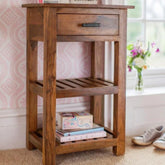 Modern Slatted Side Table with Storage Drawer-Wooden Crest