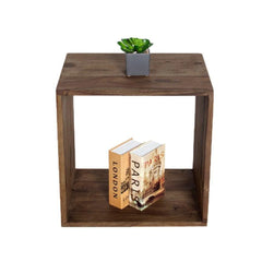 Modern Cubic Side Table with Open Storage Design-Wooden Crest