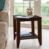 Modern Lattice Side Table with Carved Base Design-Wooden Crest