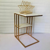 Modern Marble C-Table with Gold Metal Frame-Wooden Crest