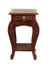 Vintage Carved Drawer Side Table with Spindle Design-Wooden Crest