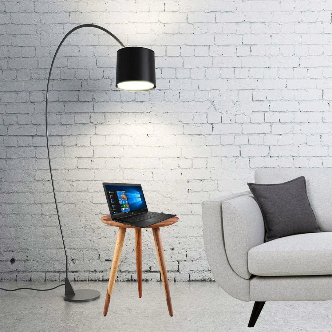 Mid-Century Round Side Table with Angled Tripod Base-Wooden Crest