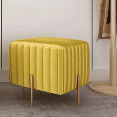Contemporary Square Velvet Pouf Ottoman - Yellow-Wooden Crest