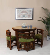 Teak Wood 4 Seater Dining Set in Walnut Colour-Wooden Crest