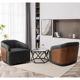 Luxury Vegan Leather Swivel Barrel Chair Set-Wooden Crest