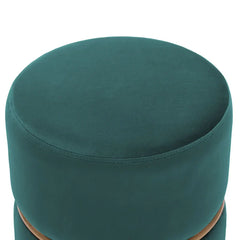 Celynn Wide Velvet Round Ottoman-Wooden Crest