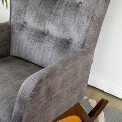 Croce Mid-Century Modern Rocking Chair – Button-Tufted Fabric, Walnut Rockers-Wooden Crest