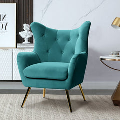 Dowdle Wide Tufted Velvet Wingback Chair-Wooden Crest