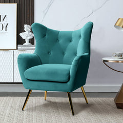 Dowdle Wide Tufted Velvet Wingback Chair-Wooden Crest