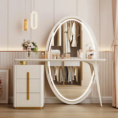 Febbas Full View Vanity Dressing Table with Lighted Mirror and Stool-Wooden Crest
