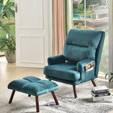 Salma Wide Tufted Lounge Chair Recliner with Ottoman-Wooden Crest
