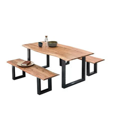 Ryegate Dining Table Set for 4 (1 Table, 2 Benches)-Wooden Crest