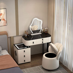 Lighted Mirror Vanity Dressing Table Set with Storage Drawers & Chair-Wooden Crest