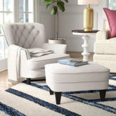 Heywood Wide Tufted Armchair and Ottoman-Wooden Crest