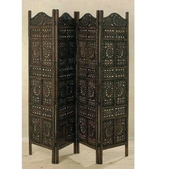 Enchanted Three-Panel Room Divider with Scrollwork Design-Wooden Crest