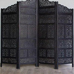 Victorian Four-Panel Room Divider with Filigree Crown Design-Wooden Crest