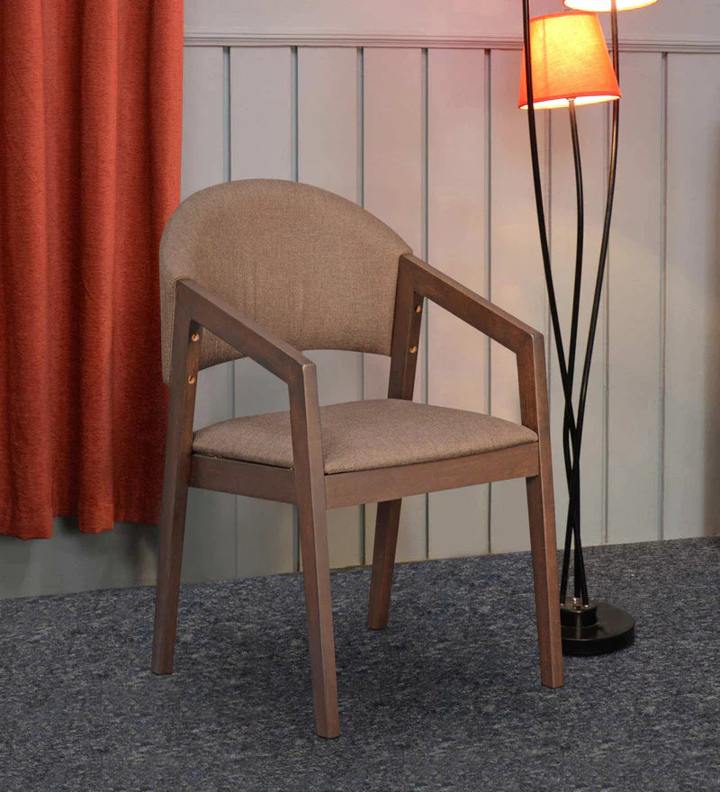 Solid Wood Arm Dining Chair in Brown-Wooden Crest