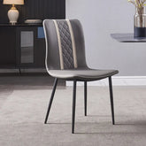 Gray Armless Faux Leather High Back Dining Chair-Wooden Crest